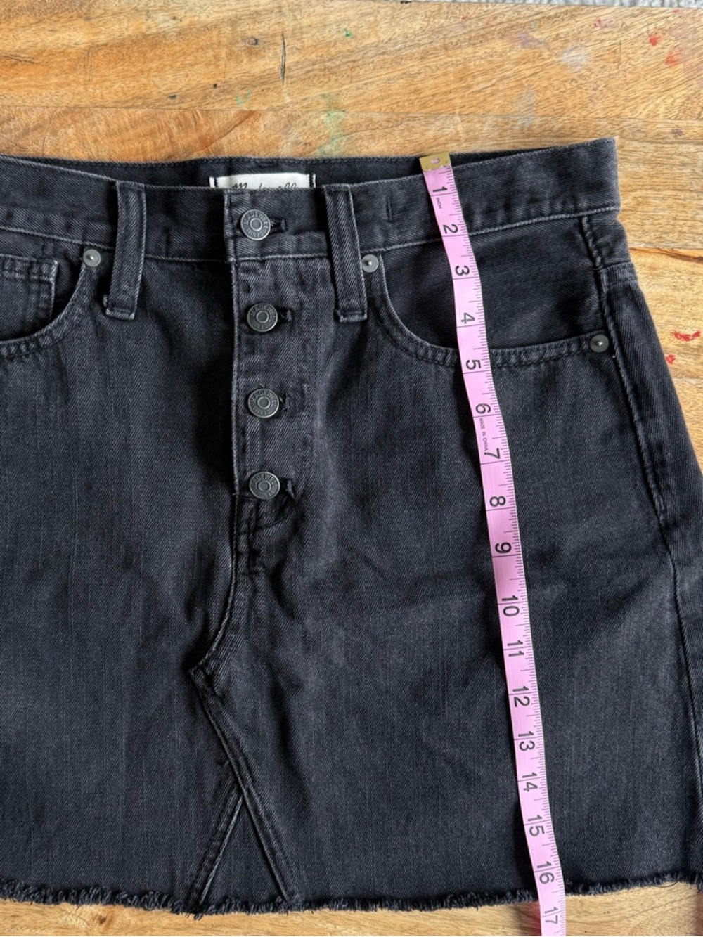 Madewell Black A-Line Denim Mini Skirt Lunar Wash Button Front, 28 - Picture 9 of 11